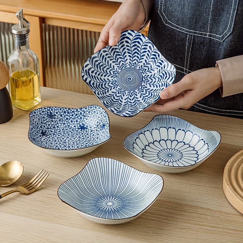 Image of 4pcs New Product Underglaze .5-inch Windmill Plate, Blue And White Porcelain, Chinese Style Fruit Plate, Salad Plate, Dessert Plate, Cake Plate