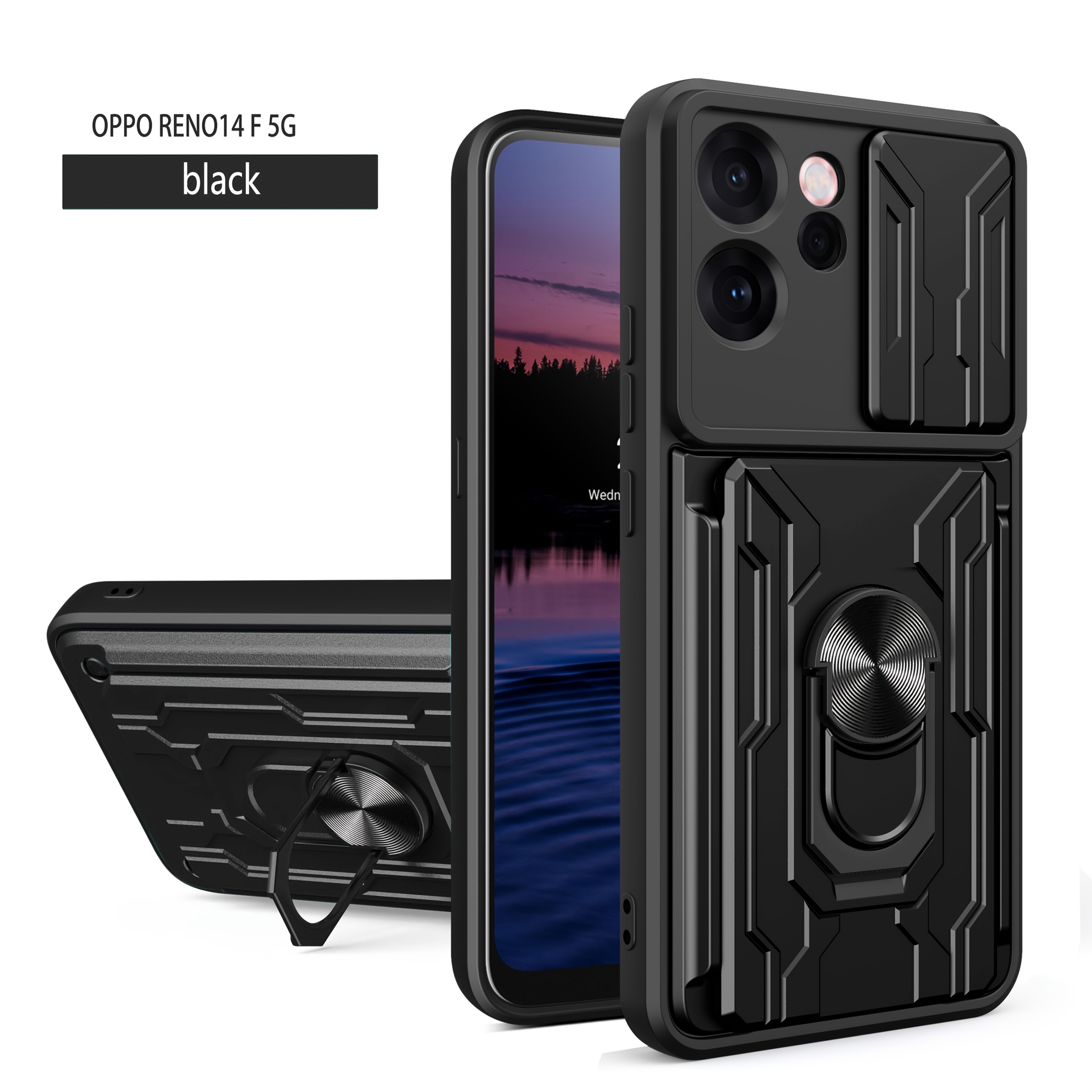 TEMU Funda para teléfono: Compatible con OPPO RENO 14F 5G, funda con ventana deslizante, funda con clip, funda con cámara deslizante, funda con