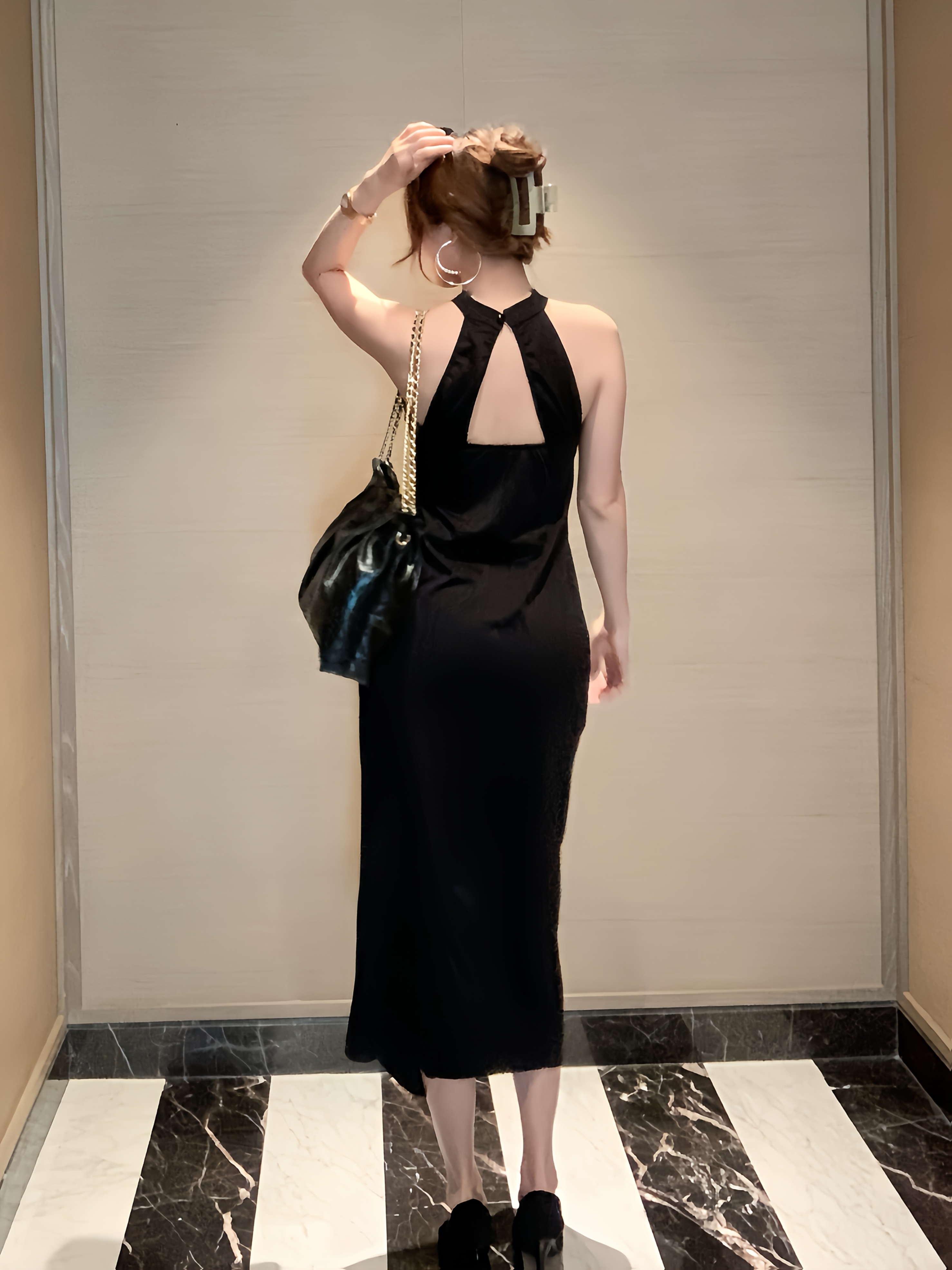 a black halter neck maxi dress form fitting flattering - Temu Mauritius