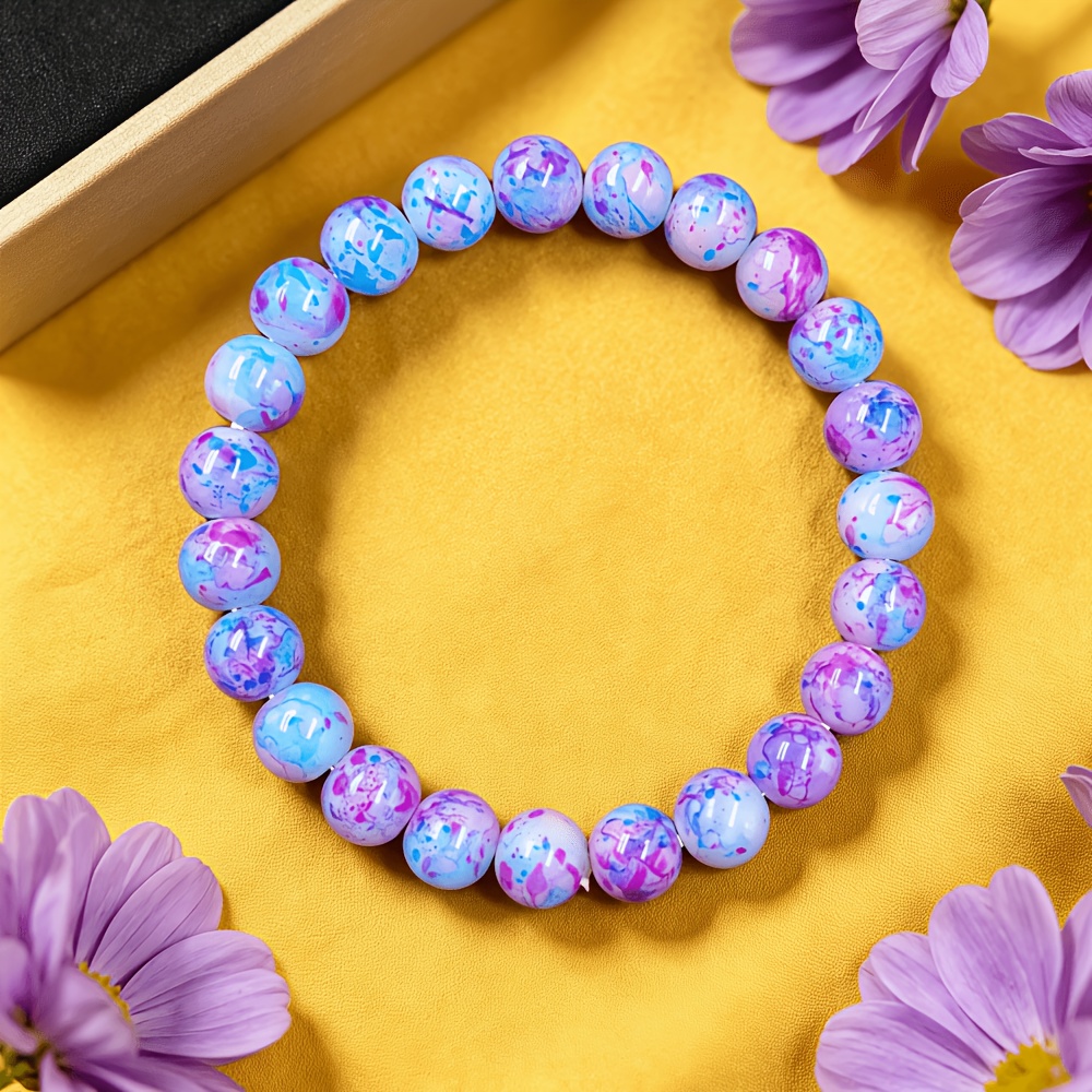 TEMU 1pc Purple-blue Bracelet, Bohemian Style Handmade, Wedding Floral Jewelry | Bangle | Hand-beaded, Transforming Negative Emotions Into Positive ,