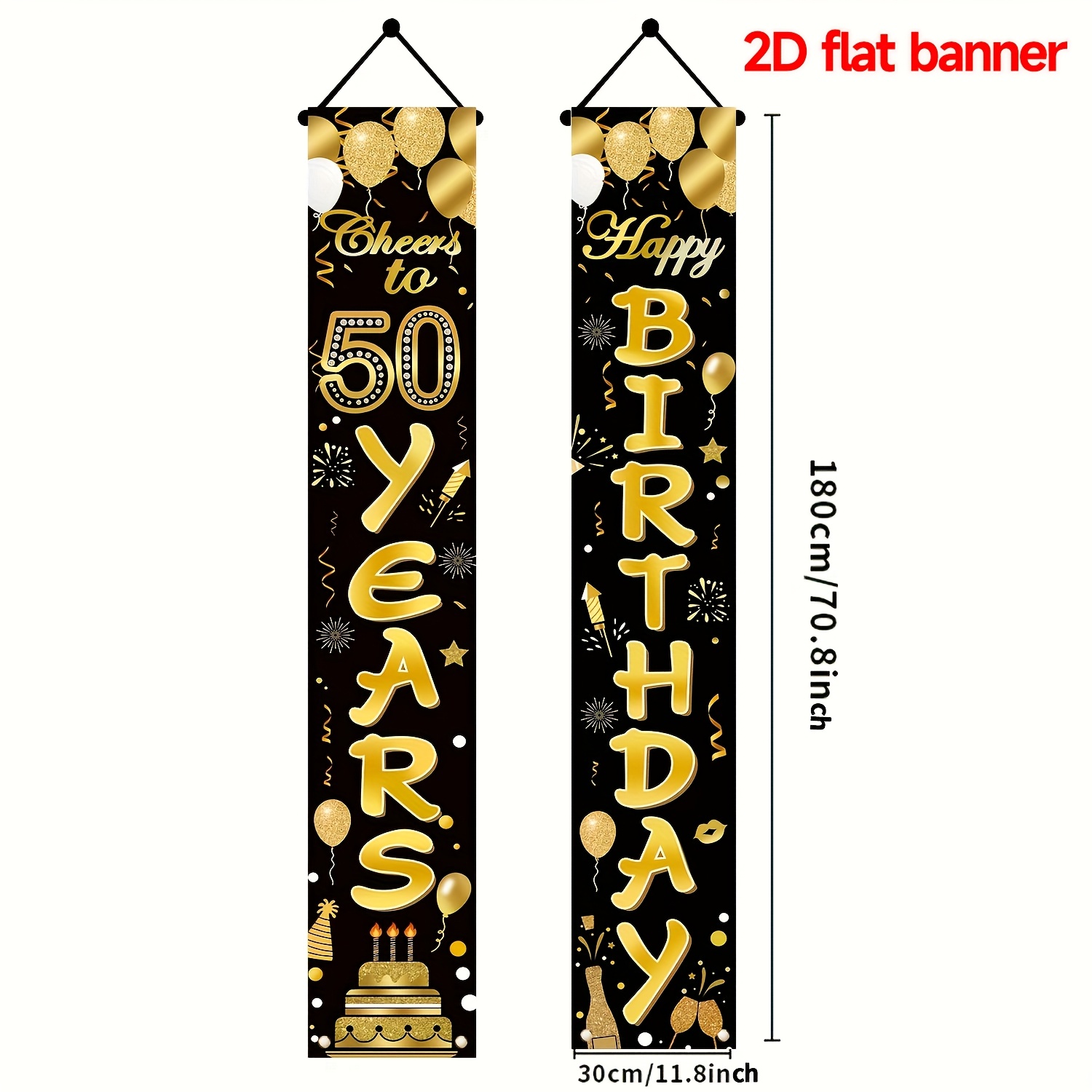 Image of 2d Flat - 2d Flat - 2d Flat Banner 1 Pair 50th Birthday Party Decoration Black And Golden Cheers To 50th Anniversary Banner Porch Logo Door Hanging Banner Men And Porch Logo 50th Birthday Supplies