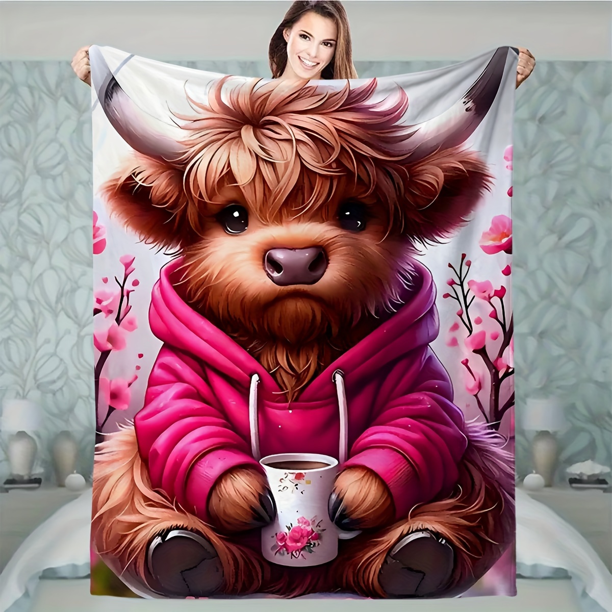 

Soft Fleece Highland Cow Blanket: All - Contemporary Style, , 51.18in X 130cm