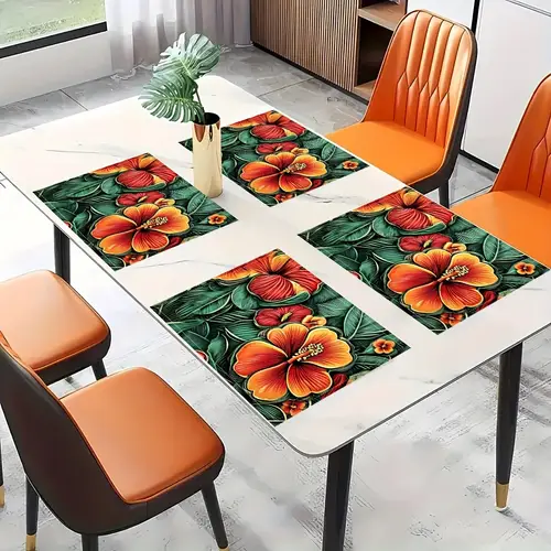 set of 4 abstract seamless pattern watermelon hibiscus dining table mat insulation mat suitable for home kitchen and dining table decoration 12x18inch
