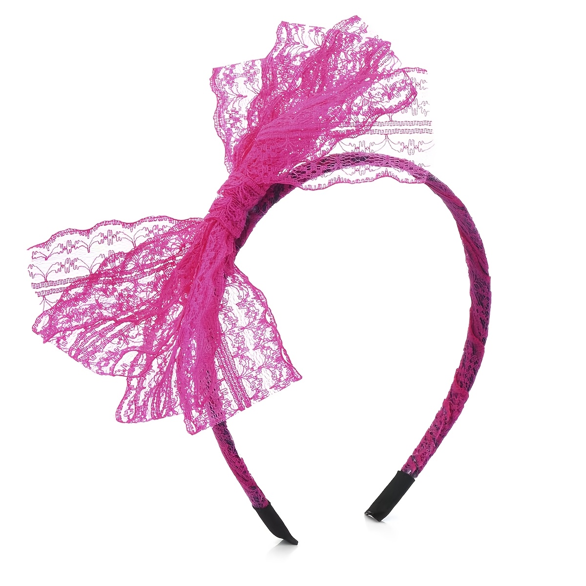 TEMU Women's Lace Bow Hairband | , 2 Color Options, Ideal For Party And Costume Attire, Delicate Design, Soft Texture, Vintage Style, 1980s-inspired,