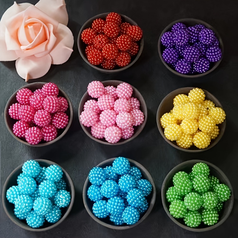 

100pcs Acrylic Bead Assortments 10mm Multicolor Textured Berry Ball Beads For Diy Jewelry Making, Wedding Decorations, Rainbow Candy-colored Imitation Pearls