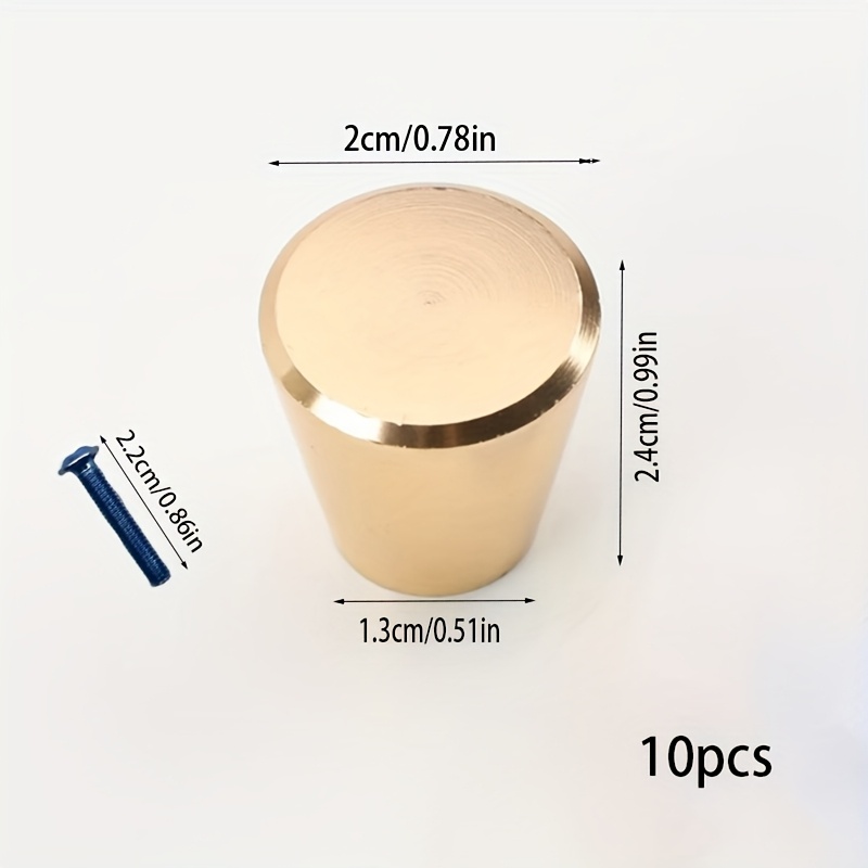 E-shop Dieses Set enthält 10 minimalistische, hellgoldene, kegelförmige -Schubladen-Griffe mit einem Loch für Schränke und Waschtische, komplett mit 10