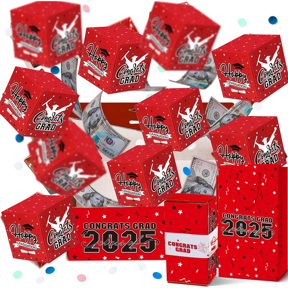 1 set   bounce out cash box with 6 10 15 20 25pcs surprise money   gift box for graduation birthday christmas new year parties foldable bounce out cash dispenser for   red envelopes celebration savings