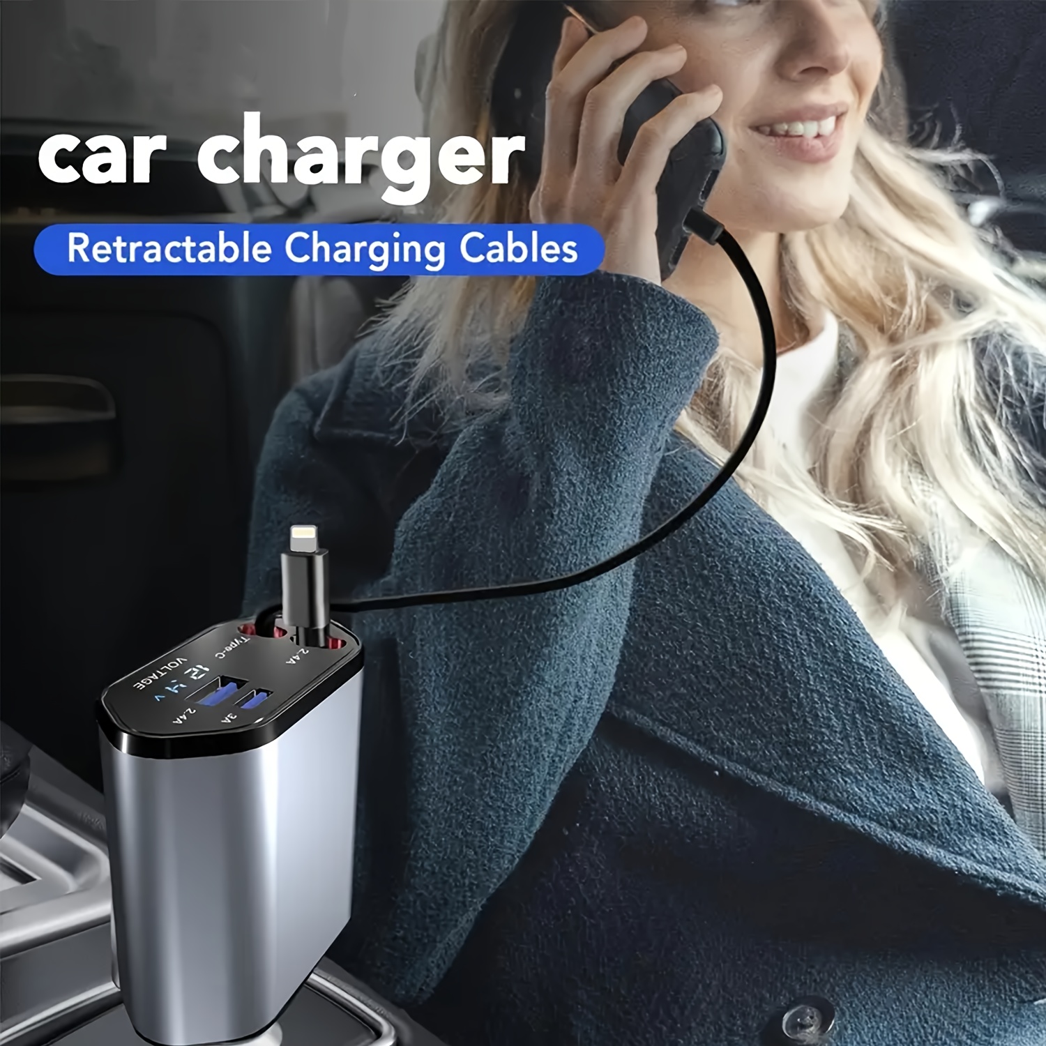 4 in 1 retractable car charger 66w super fast charge 180 adjustable 2 6ft retractable cable with pd qc3 0 compatible with iphone and type   iphone 15 14 13 12         max xr x samsung   travel Product details 2