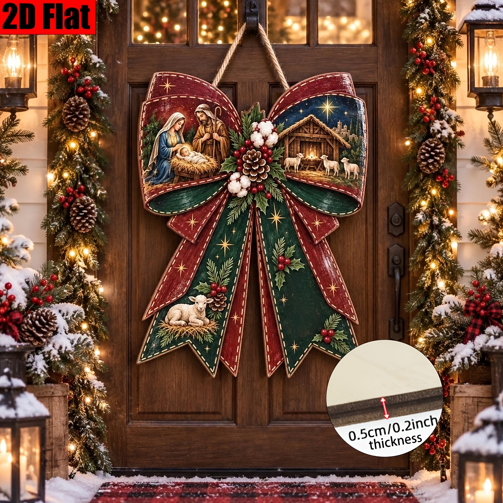 TEMU Letrero colgante de madera 2D, 1 pieza, forma de , decoración navideña para puerta, de , decoración navideña para puerta de casa, ventana,