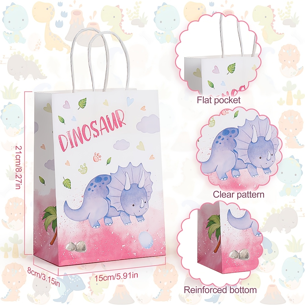 6pcs Dinosaur Theme Pattern Gift Bags with Handles