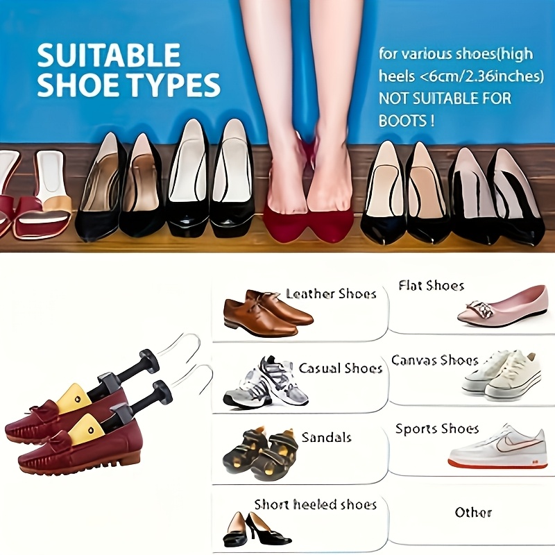 Un juego de estiradores de zapatos diseñados para ajustes de longitud y ancho - Estos expandidores de zapatos ajustables presentan ajustes en cuatro direcciones y están hechos de plástico duradero, ideales para reparaciones de zapatos, reajuste y el cuidado general de los zapatos