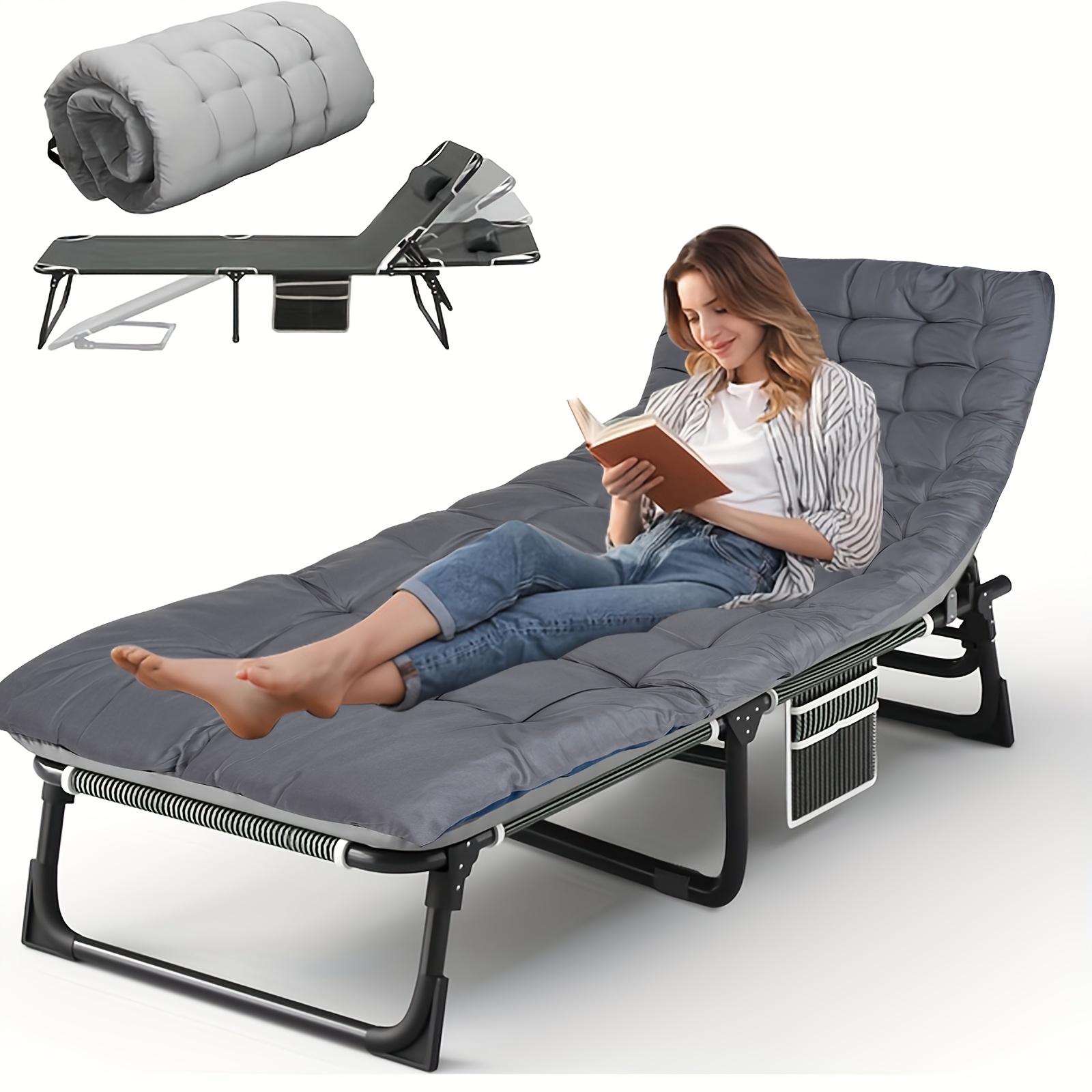 A Folding Bed With Mattress, 4-person Folding Bed Supporting 330 Lbs, Suitable For Portable Sleeping On Camping, Beach, And Terrace