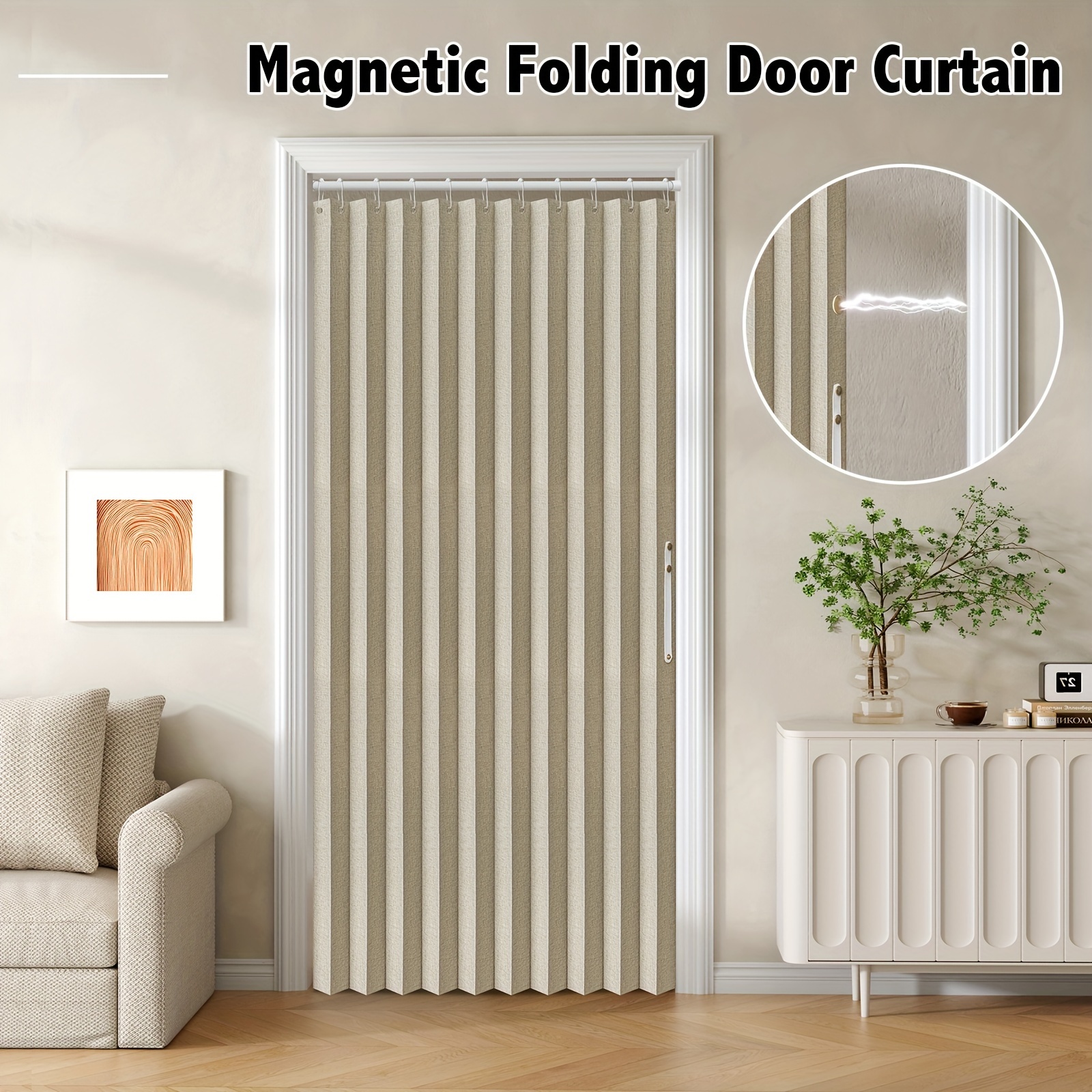 1pc Pleated Blackout Door Curtains, Folding Door Curtain, Vertical 