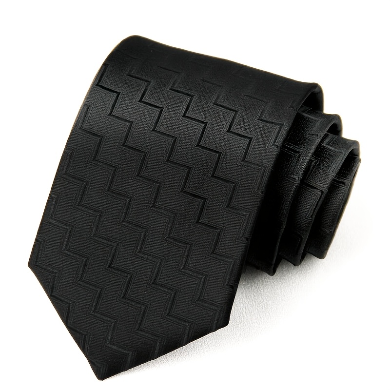 TEMU Black Necktie, Striped And Checkered Hand-tied 7.5cm/2.95in Wide Necktie, Light Luxury Business Solid Color Necktie, Premium Formal Attire