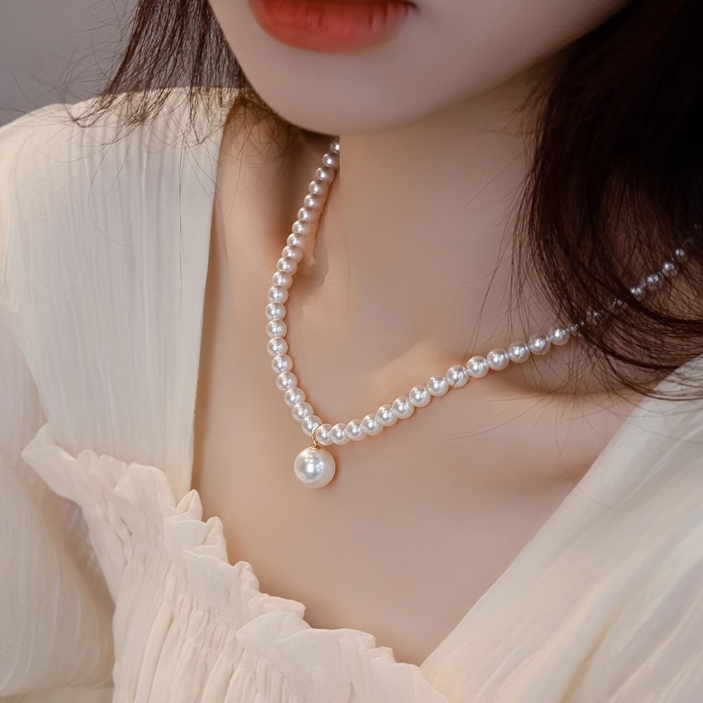 TEMU 1 collar de perlas de de de lujo para femenina, cadena de clavícula fácil, collar de exquisito