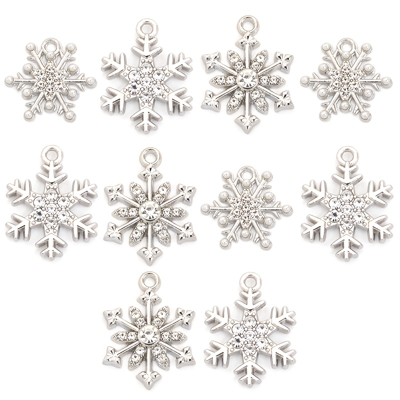 TEMU 10 piezas de dijes exquisitos de aleación con diseño de copo de nieve, brillantes diamantes de y incrustaciones de perlas de , pancarta y