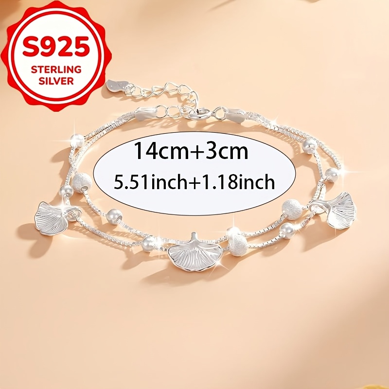 Women's S925 Silver Double Layer Ginkgo Leaf Bracelet