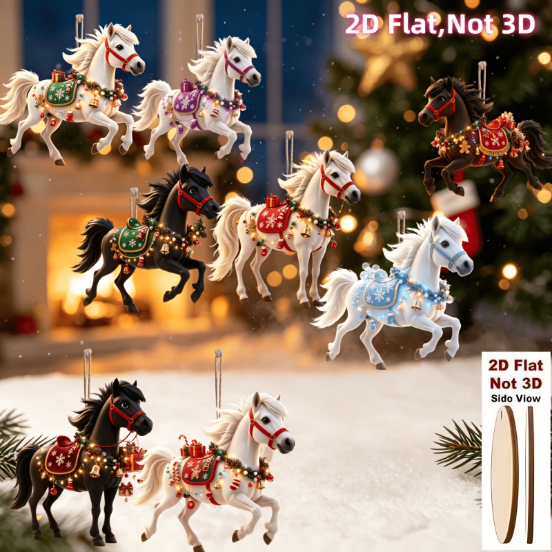 TEMU Pendentif de fête avec motif de cheval plat 2D, ensemble de 8 pièces - Décoration de cadeau de fête parfaite et , convient aux arbres, , les