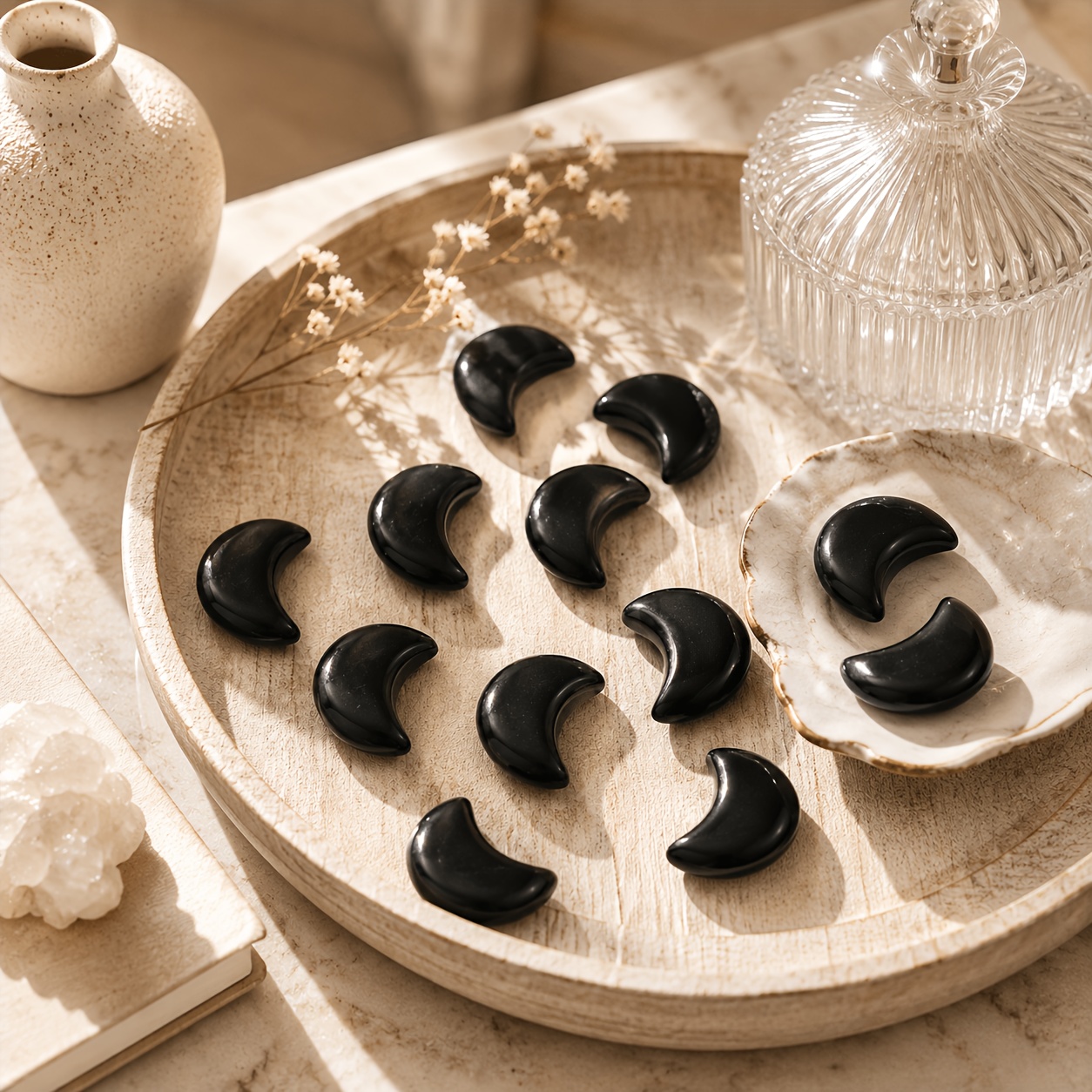 20mm Black Obsidian Crescent Moon Polished Stones for Crafts