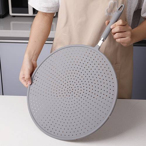 1pc gray silicone oil splash guard multi purpose frying splatter screen vegetable drainer for kitchen