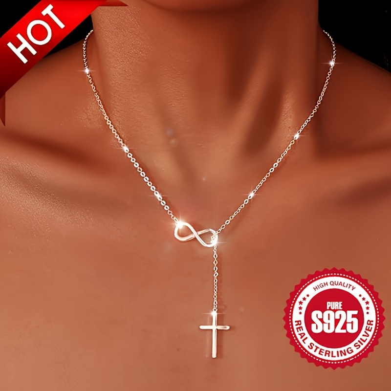 luxurious s925 pure sterling silvery infinity cross pendant necklace hypoallergenic 4 5g vacations and for valentines day with elegant design and shimmering womens jewelry details 1