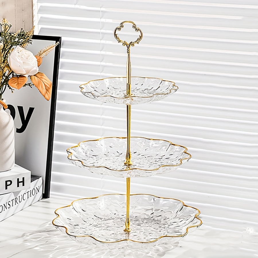 Image of 1pc 2/3-tier Elegant Water Dessert Cupcake Stand With , Light Luxury New Petal Shape Cupcake Holder Tower With Metal Rod, Plastic Tiered Serving Tray For Birthday Wedding Tea Party & Home Decor