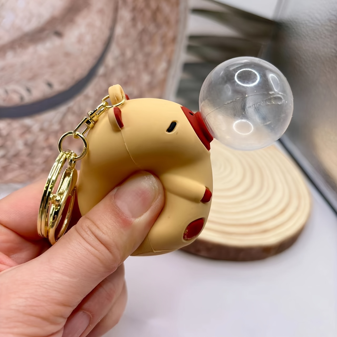 

Cute Squeeze Blowing Bubble Capybara Keychain For Men, Fashion Bag & Car Key Pendant Ornament
