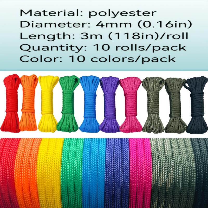 TEMU Set van 10 stuks, 10 kleuren/set, totale lengte 30 meter (32,), kleur 3 meter (118 inch), geschikt voor het vlechten van armbanden en het maken