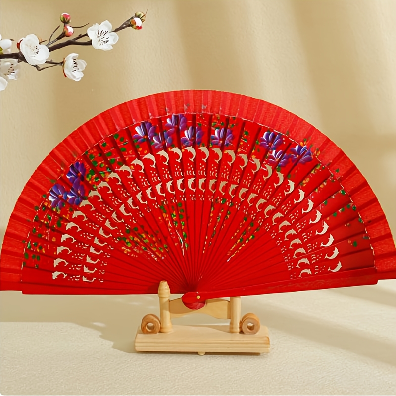 TEMU 1pc Spanish Wooden Folding Hand Held Dance Fan Flower Wedding Gifts