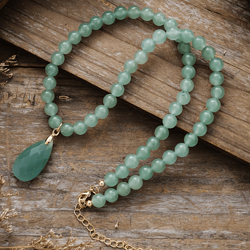 LINEARGEMS Tiger's Eye & Green Aventurine Teardrop Pendant Necklace