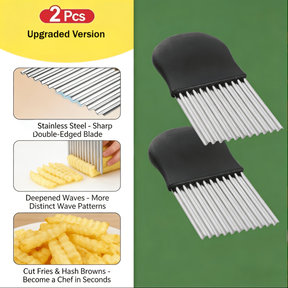 TEMU 2pcs Stainless Potato Slicer, Durable Stainless Steel Blade French Fry Cutter, Multifunctional Kitchen Tool For Fresh Fruit Vegetable Salad Carrot Sticks, Kitchen Gadget