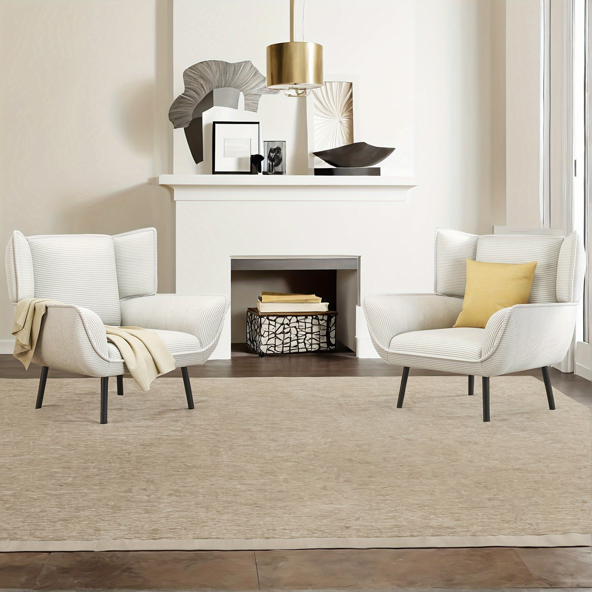 modern white corduroy wingback chair high back accent Temu