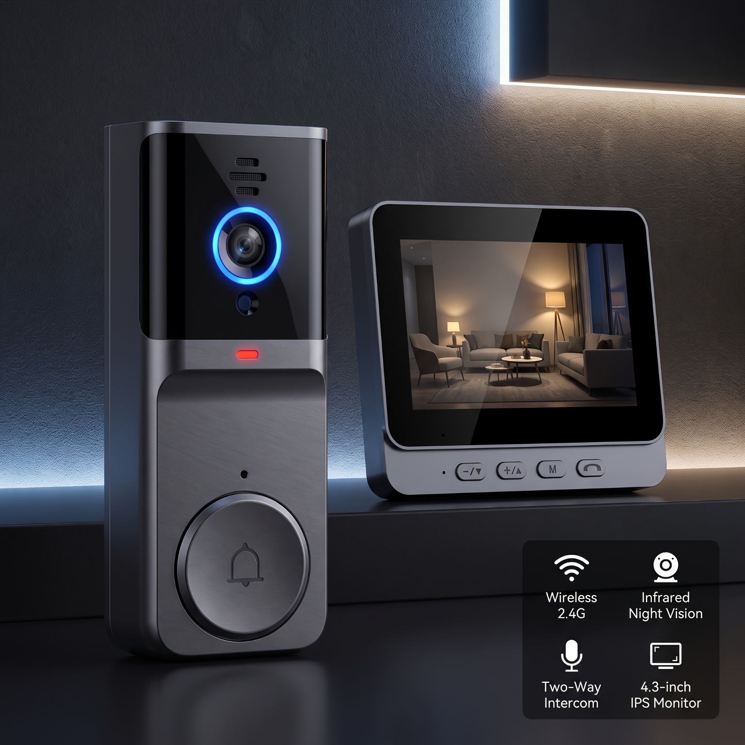 TEMU Sonnette Vidéo Intelligente, Caméra de Sonnette Vidéo Fil avec Audio Bidirectionnel et Vision , Facile et Rapide à Installer, pour , Maisons,