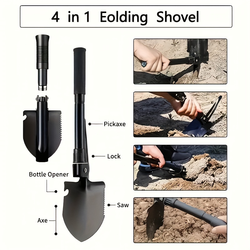 multi function folding trowel mini outdoor camping tool metal portable compact survival shovel with spade for gardening hiking backpacking details 9