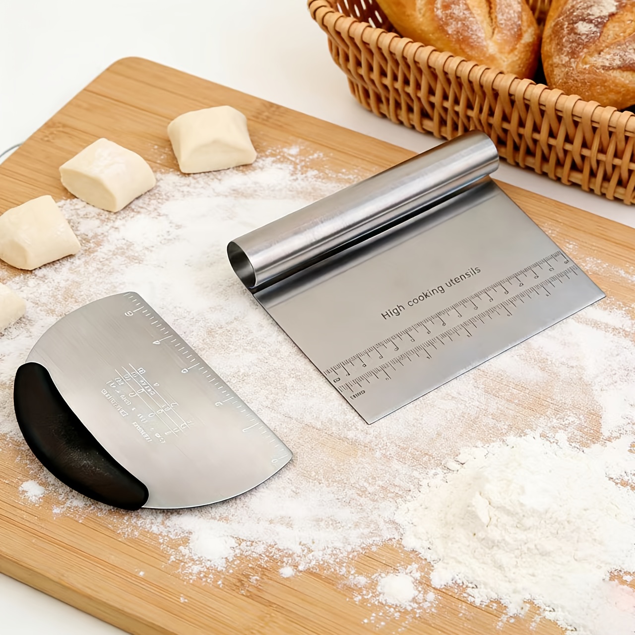 Semi-circular Square Stainless Steel Dough Scraper, Flour Cutting Tool For Home Baking, Cake, Dessert, And Bun Baking Scraper
