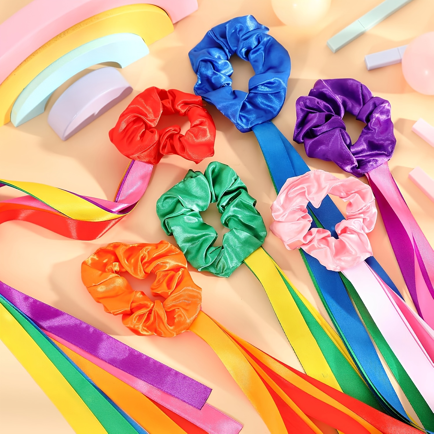 E-shop 6 Stück (6er-Pack Bänder) Mehrfarbige elastische Tanzbänder geeignet für Gymnastik, rhythmische Gymnastik, Musikunterricht, Weihnachten, Ostern,