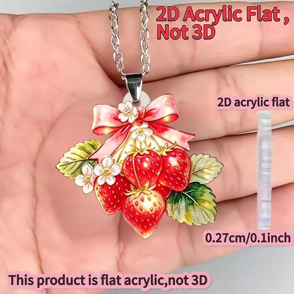 Strawberry Flower Pattern 2D Acrylic Pendant Necklace