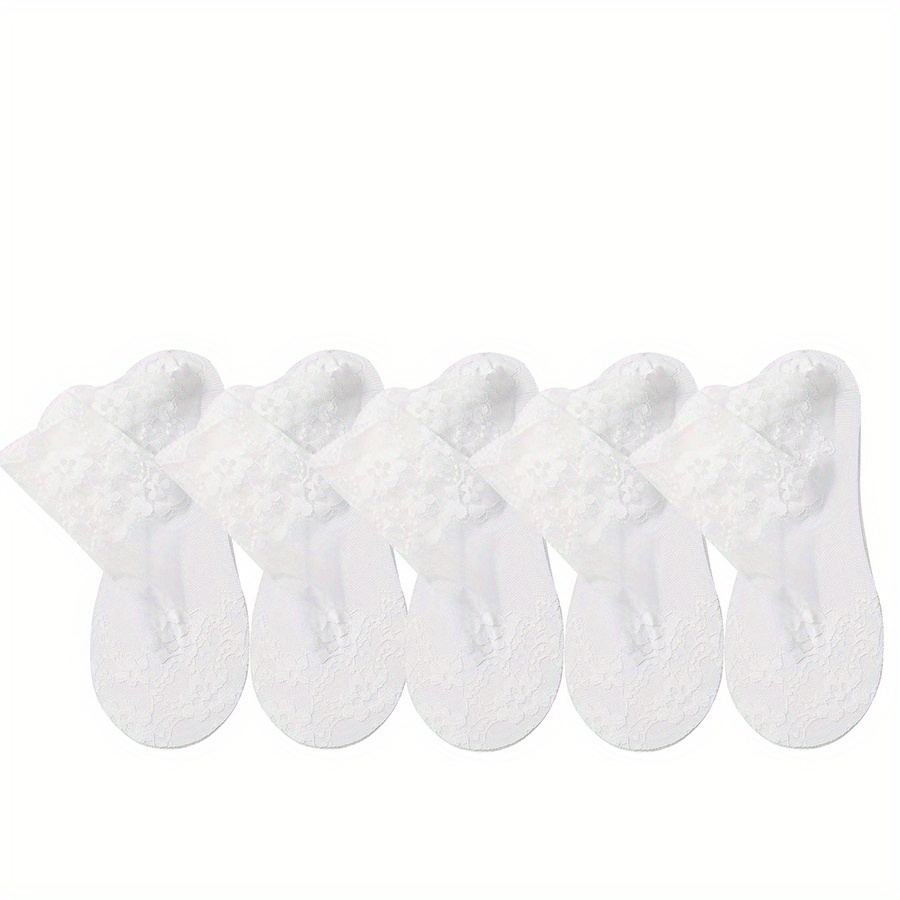Image of 5 Pairs Lace Socks Women Summer Thin Short Socks Floral Sheers Sexy Tulle Transparent Socks Ladies White Black