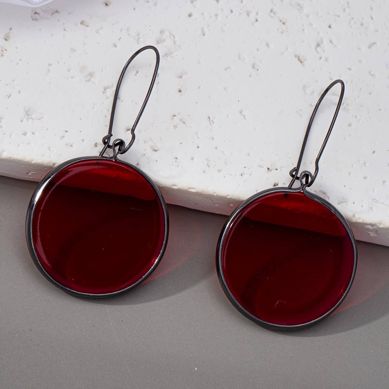 E-shop 1 Paar Mode Einfach All-Match Literarische Ohrringe Roter Scheibe Einzelnes Design Ohr Schmuck P62