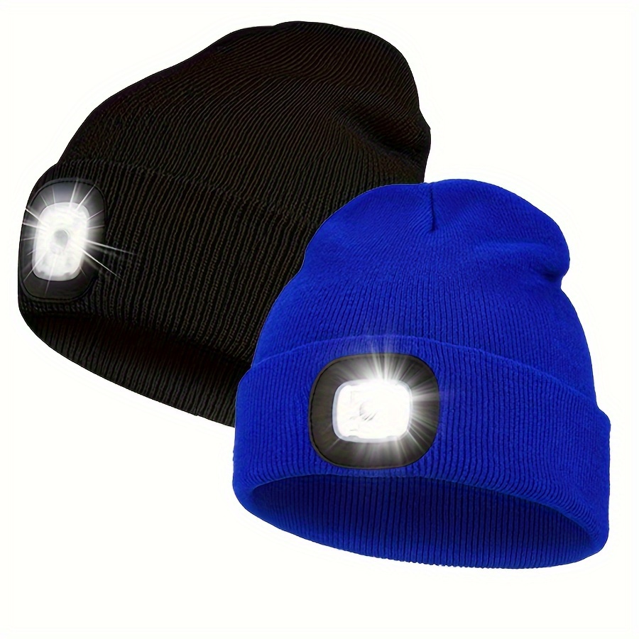 2pcs unisex LED Light Beanies, Hands-Free Headlight Hat for Night Riding, Fishing, Camping, and Hunting, Valentine's Day Gift,Temu