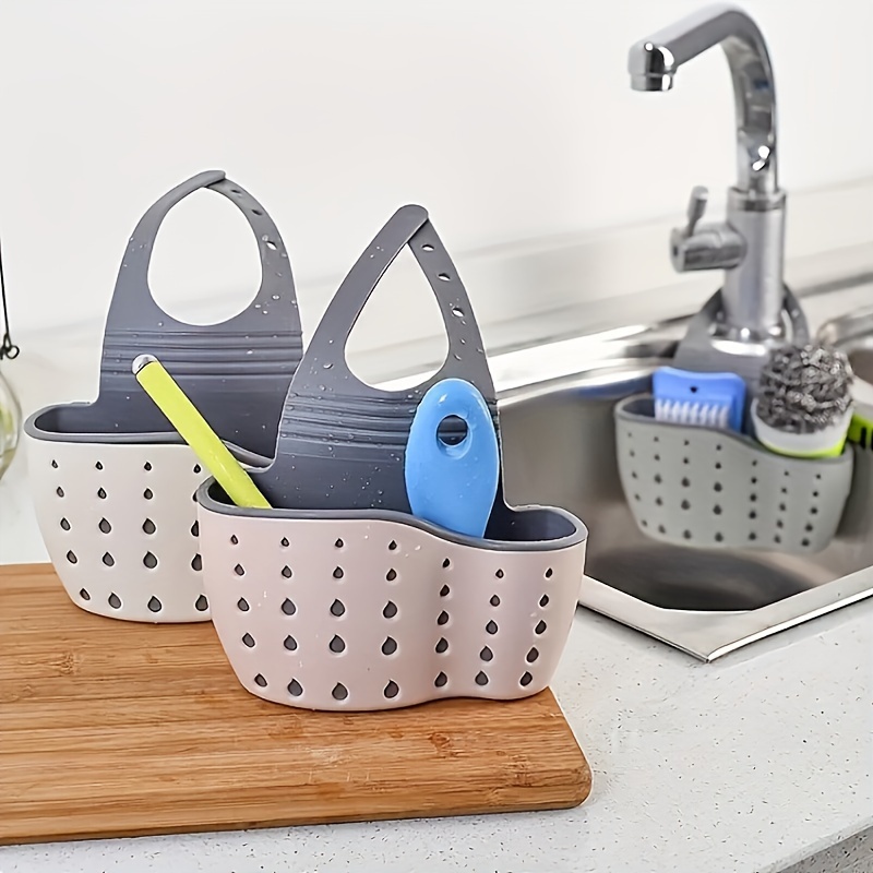 modern adjustable kitchen sink organizer multifunctional plastic hanging basket with drainage dish rack and storage for sponges fruits vegetables details 2