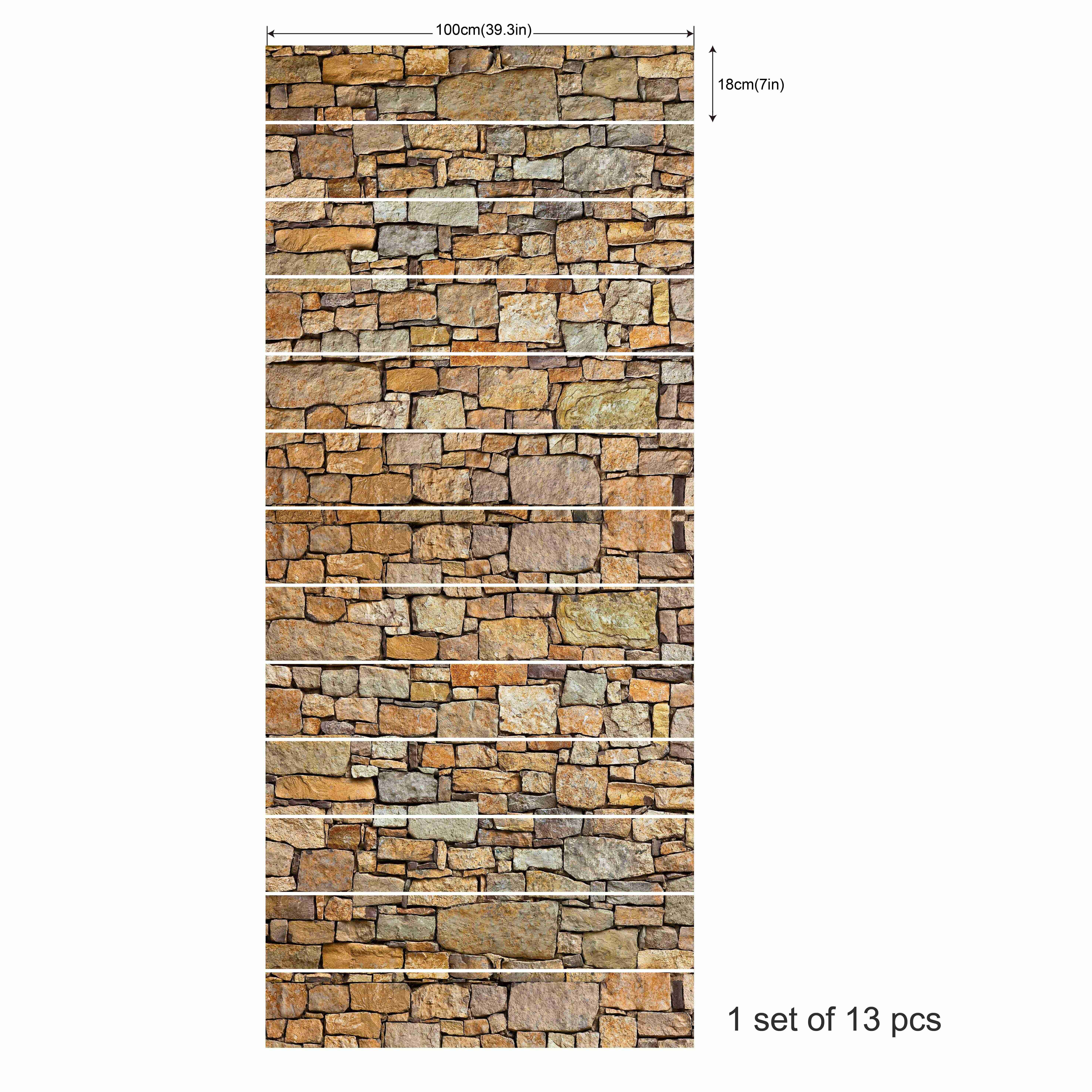 13 Strips Stair Stickers, Vinyl Self-adhesive Refurbished Staircase Decals, 39.37 X 7.08 Inch For , Stone Pattern