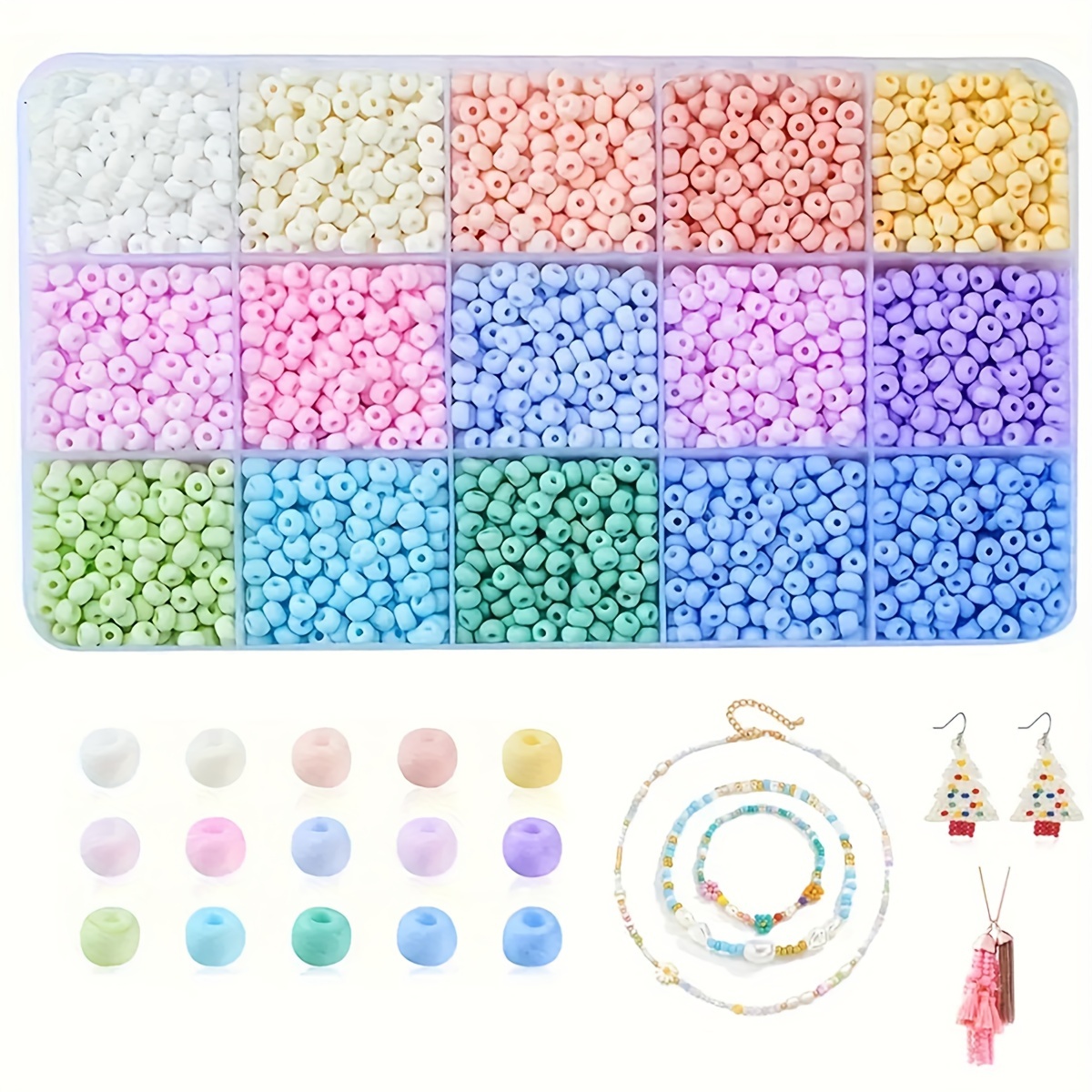 TEMU About 3000pcs Per Colors 3mm Macaron Beads Set, 15-grid Set For Bracelets And Necklaces, Ideal Craft Gift