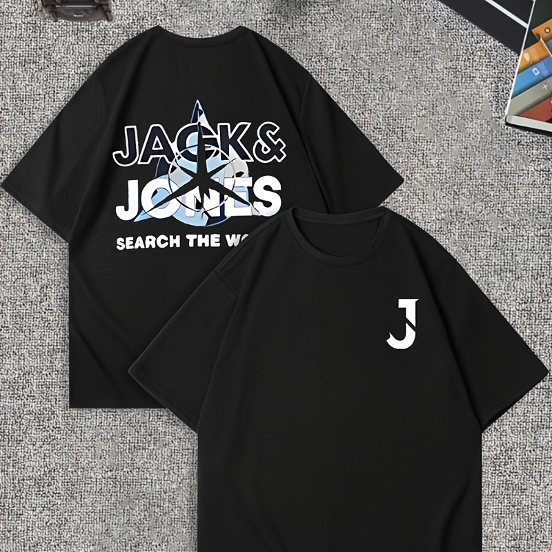 

Men's "jacks & Jouns" Graphic Tee - Casual Polyester Crew Neck T-shirt With , Short Sleeve, Round Neck For Casual Attire