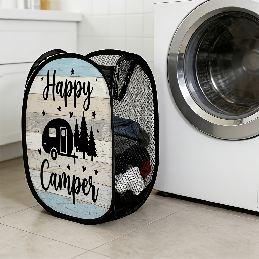 TEMU 1pc Foldable Laundry Basket With Handle - Van Suitable For Clothes Storage, Portable Clothes Hamper For Bathroom, Bedroom, Rv, Camping, Oval