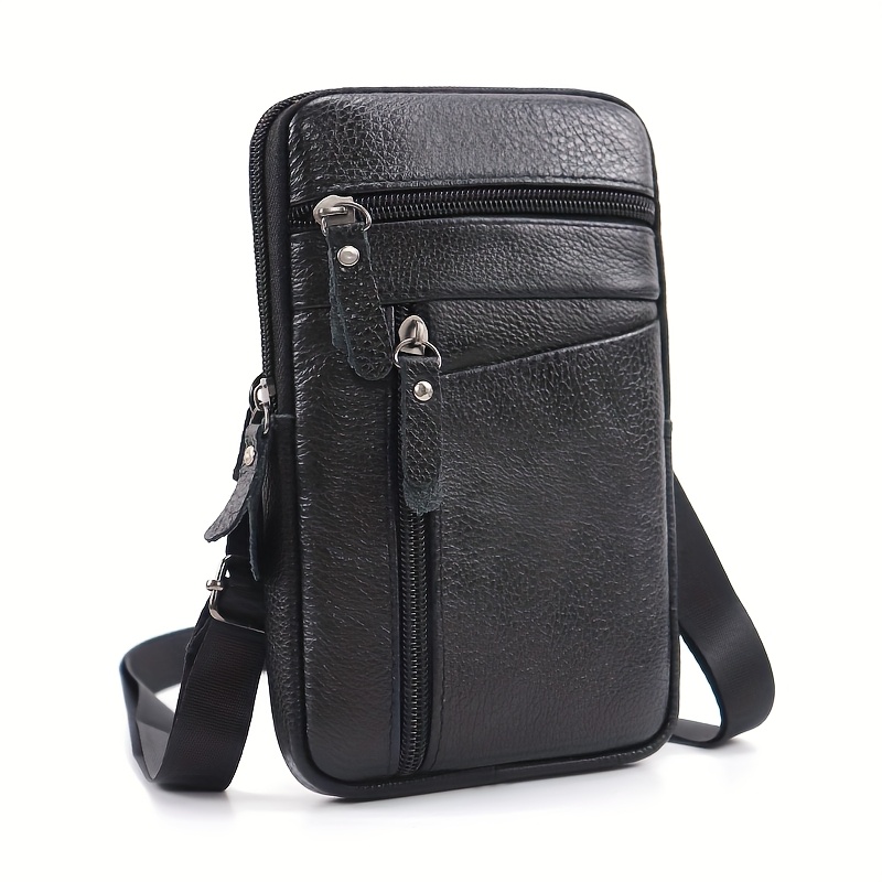 Men's Genuine Leather Sling Bag Belt Pack With Crossbody Waist Pack Suitable For Daily Use, Outdoor Travel & Business - Adjustable Strap, Secure Zipper Closure, Carry - Top Layer Cowhide ()