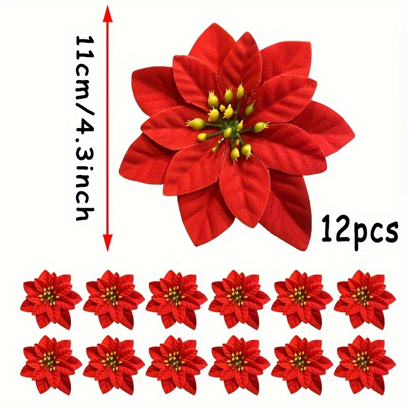 Image of A Handcrafted Poinsettia Flowers For Christmas, Perfect For Decor. Ideal For Garlands, Wreaths, And Tree Embellishments, Vibrant Red Flowers Add A Realistic Touch To Your Holiday Decorations