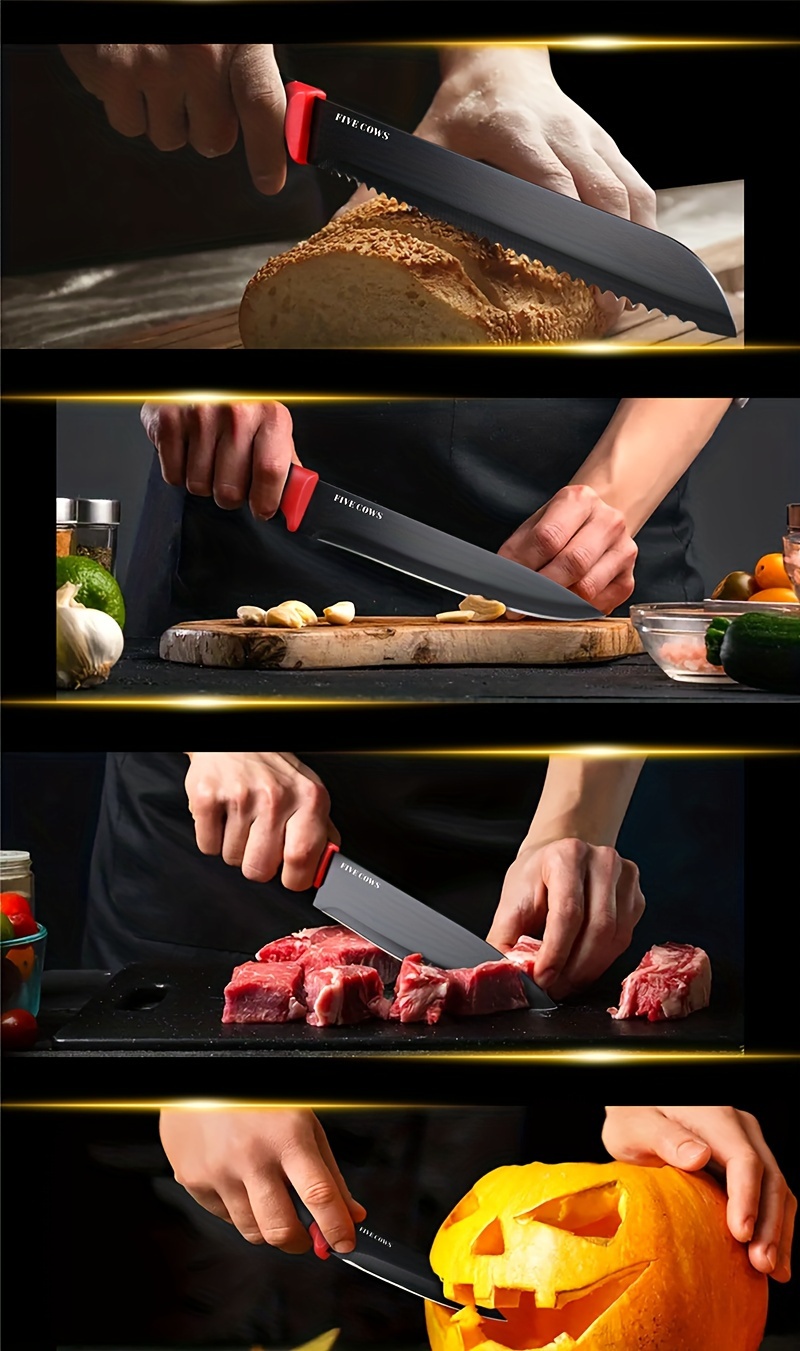 14pcs Kitchen Knife Set | High Carbon Stainless Steel Blades, German Stainless Steel, Dishwasher Safe, Built-in Sharpener, Non-Slip Handles, Ambidextrous, Black and White