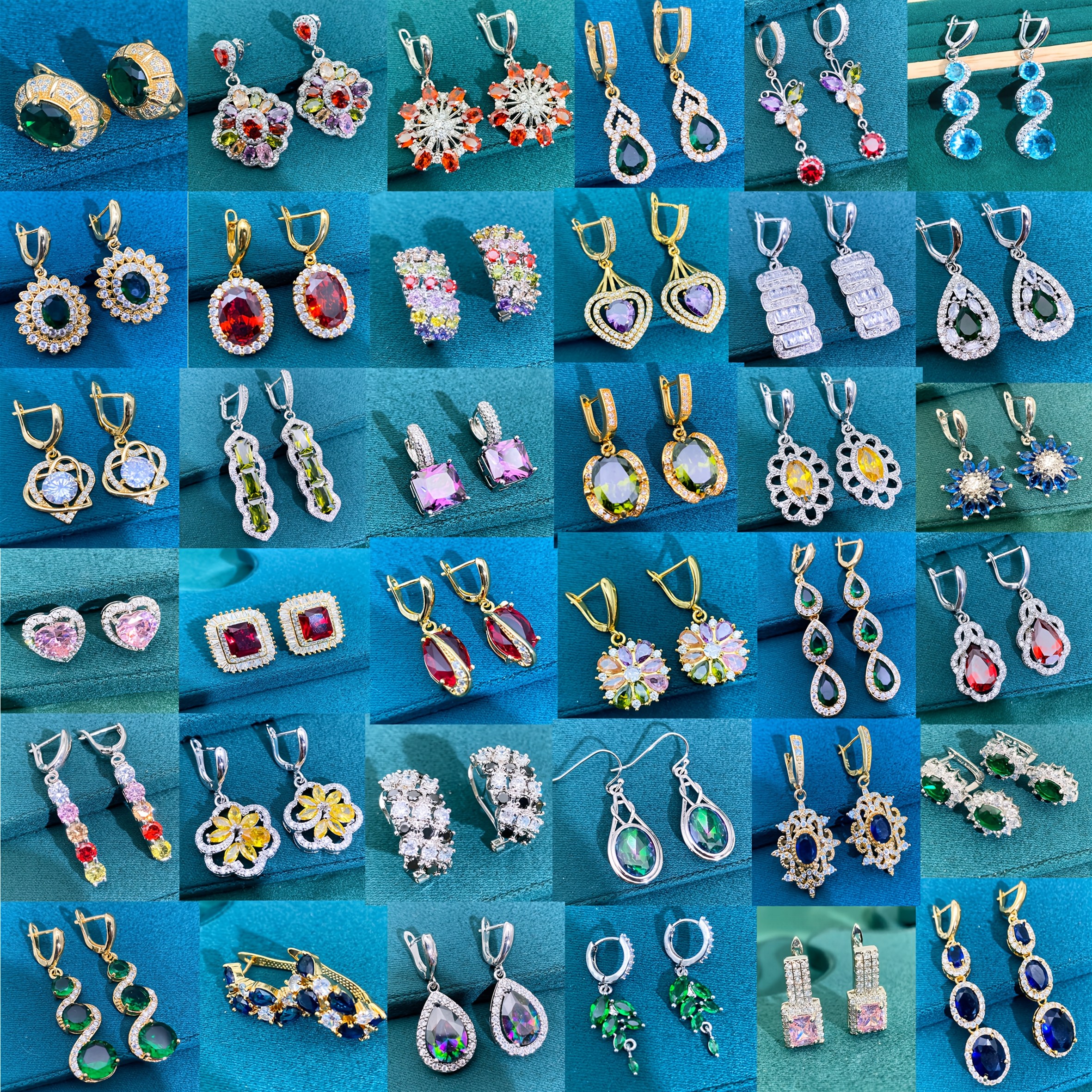TEMU 6 Pairs/pack Luxury Synthetic Zirconia Women's Earrings Jewelry Sets, Studs, Mixed Earrings For Christmas, Women' Versatile Vacation Parties,