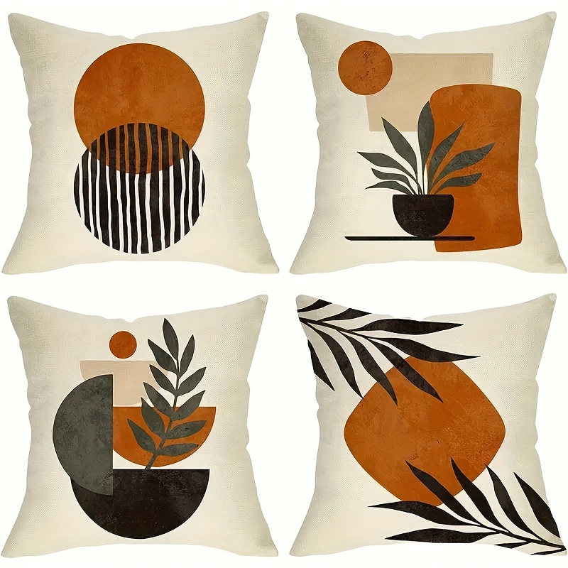 

4 Pack Contemporary Geometric Abstract Polyester Short-plush Throw Pillow Covers, 18x18 Inch, Sofa Cushion Cases, Single-sided Printing